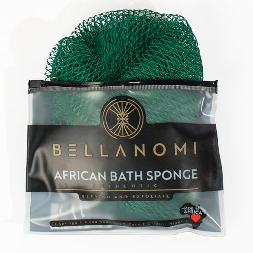 Bellanomi African Exfoliating Net Sponge, Authentic, Ethically sourced from Nigeria, 45 inches Long, Back Scrubber for Daily use (Emerald Green)