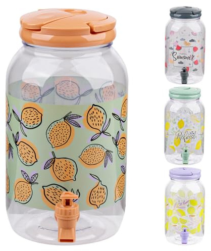 Murago - Getränkespender mit Zapfhahn ca. 3,7 Liter - Orange Wasserspender Saftspender Kunststoff Limonade Orangen Motiv Karaffe hervorragend für Kinder Matschküche Plastik Outdoor