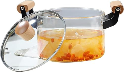 Pentola in vetro trasparente con coperchio e manico, pentola in vetro borosilicato resistente al calore, per pasta istantanea, noodle, 6 l