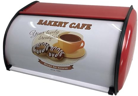 Folpus Portapane in Metallo Portapane con Coperchio Arrotolabile Portapane Portapane Portapane per caffetteria, Rosso