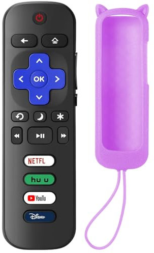 SOTATOO Ersatz-Fernbedienung für Roku TV mit lila weicher Schutzhülle (leuchtet im Dunkeln), Universal-Fernbedienung für TCL Roku/Hisense Roku/Onn Roku/Sharp Roku/Element Roku/Philips Roku Smart TVs