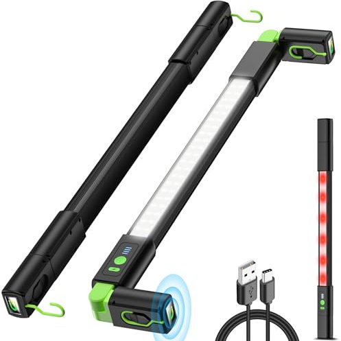 daphomeu Led Werkstattlampe 3000 LM, Wiederaufladbare 6400 mAh Arbeitsleuchte Motorraumleuchte mit Magneten＆Haken, Ausgestattet mit Rotem Notlicht. Ideal für Arbeitsbeleuchtung, Camping und Notfälle
