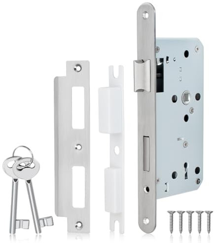 Bwintech 1-PCS Serratura da infilare in nichel satinato 7255 con due chiavi per porte interne e bagno