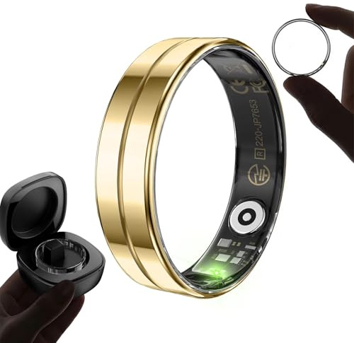 findtime Smart Ring Schmal Herren Damen Smartring Android Fitness Ring Damen SpO2 Schlaftracker Pulsmesser Schrittzähler IOS Fitnessring Aktivitätstracker Herzfrequenz Gold Größe 12