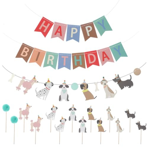 AOZUO Hund Thematisch Happy Birthday Banner Set, Banner mit Hundemotiv | Happy Birthday Hintergrund, Farbenfrohe Dekoration Partyzubehör, für Kinder, Babys und Hunde, Stil B
