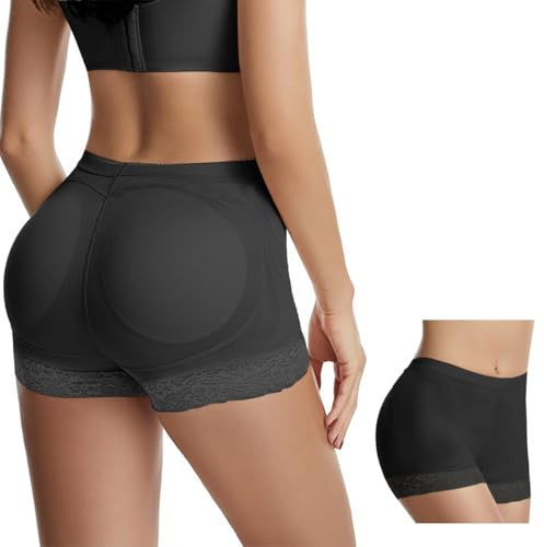Garegce Women's Butt Lifter Shapewear Underpants, Comfy Tummy Control Lace Knickers hip enhancer fake padded butt, Padded Knickers Shorts Shaping Black