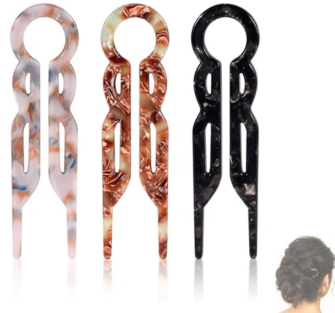 BOXOB 3st Franska Hårnålar, Prestige U-formade Hårnålar för Kvinnor Flickor Acetat Franska Twiststickor Stylingtillbehör, Perfekt för Bullar Tjockt Fint och Långt Hår