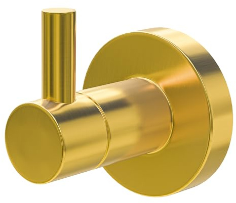 Amig - Colgador toalla baño Mod. Gorliz-5 - Toallero gancho Con tornillos incluidos - 46 x 55 x 52 mm - Acero inoxidable - Oro mate