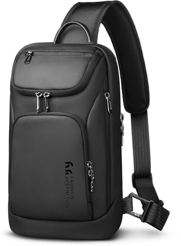 hk Borsello Uomo Impermeabile Leggero – Zaino Monospalla Nero per iPad 11,3 Pollici, Borsa a Tracolla da Uomo per Escursioni, Viaggi, Campeggio e Ciclismo (Nero)