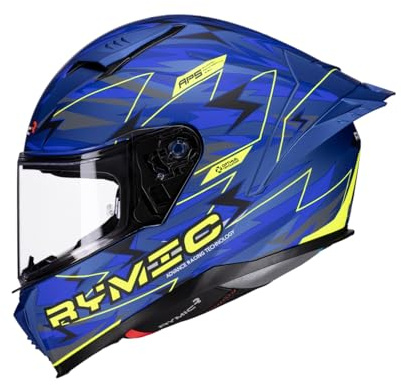 RYMIC SR6 Integralhelm, ECE 22.06 Motorradhelm, Full Face Helm Vollvisierhelm mit Kratzfestem Visier für Herren & Damen (Blau/Gelb, L(59-60 cm))