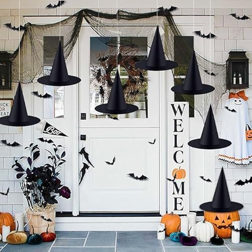 JOLCEEY 6 Stück Hexenhut Schwarz Halloween, Schwarzer Hängender Hexenhut Kostüm Zubehör für Halloween Party Kostum Cosplay