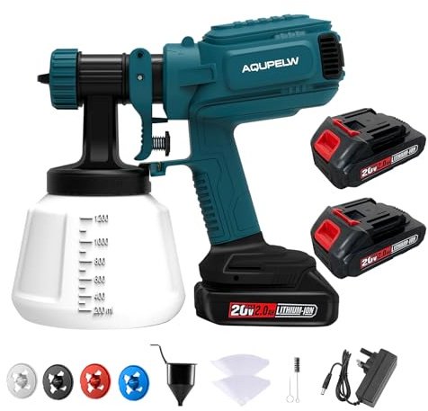 Cordless Paint Sprayer With 2x21V Battery, Handheld Paint Gun with 4 Nozzles and 3 Patterns, HVLP Paint Sprayer with 1200ml Container, for Walls and Ceilings, Fences, Sheds, Cabinets, Doors