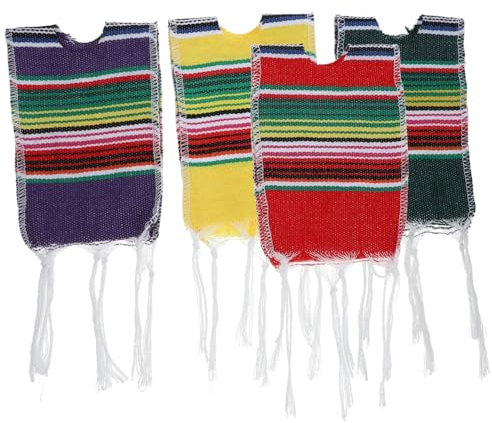 Warmhm 4stücke Teiliges Mini Serapes Flaschen Poncho Bunte Mexikanische Flaschendekoration Für Bier Getränkeflaschen Fasching Und Karneval Party Deko Passend Für Cinco De Mayo Feier