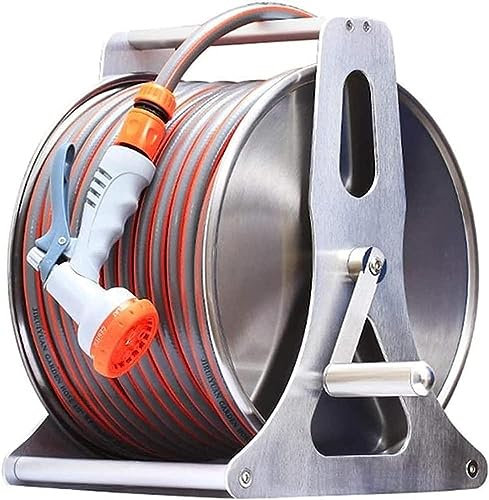 BSIDFEN Enrouleur de Tuyau d'arrosage Mural en Acier Inoxydable, Support de Rangement pour Tuyau d'arrosage, kit de Lavage de Voiture, Enrouleur de Tuyau rétractable (Couleur : Argent, Taille : 15 m)