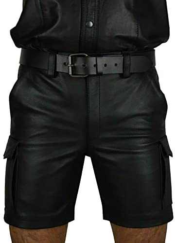 Générique Pantalon en Cuir à la Mode pour Hommes, Short en Similicuir Coupe Slim avec Poches S-5XL