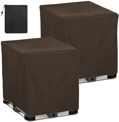 2-Teiliges Set Wasserdicht Ibc Tank Aabdeckung,Abdeckung für IBC Behälter 300L 600L 800L 1000L, IBC Container Zubehör Schutzhülle,Abdeckplane für Regentonne Con(Size:1000L:120*100*116cm,Color:braun)