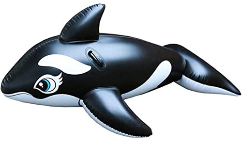 Portable Black Whale Shape Swimming Ring, Ride-On Swim Ring for Adults, Inflatable Pool Float Summer Water Toys, with Electric Pump Inflatable LWX