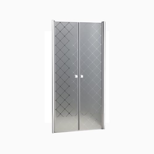 DOCCIASI - Porta Doccia Saloon, Vetro 6 mm con Pattern a Rombi, Rettangolare, Cromo Lucido, 87x90x190