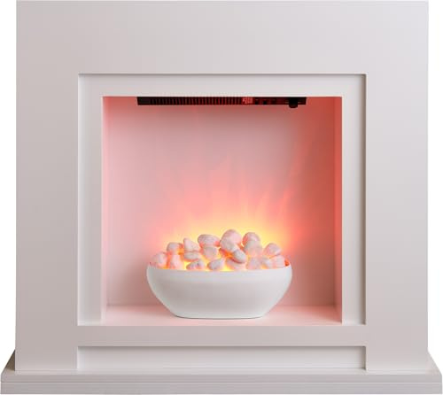 Sureflame Mondrian Electric Fireplace Suite – Modern White Design with Pebble Fuel Bed, Ambient Glow Effect, 1–2kW Heat Output, Easy Flat-Wall Installation