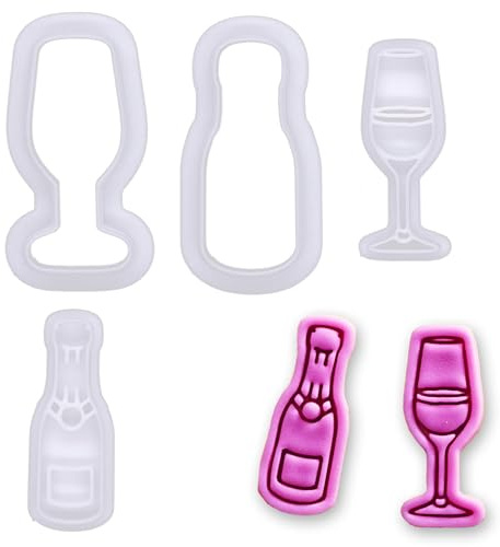 BAKERLOGY Bouteille de Champagne & Flûte Mini Emporte-pièces & Tampon Set – Tampons Fondant Mignons de Célébration pour Mariage, Anniversaire & Friandises de Réveillon