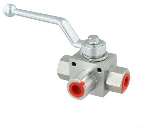 Honseadek Vanne à bille hydraulique à 3 voies haute pression 500 bar G1/4 en acier au carbone industriel pour eau, huile, gaz, contrôle manuel plaqué zinc (G1/2)