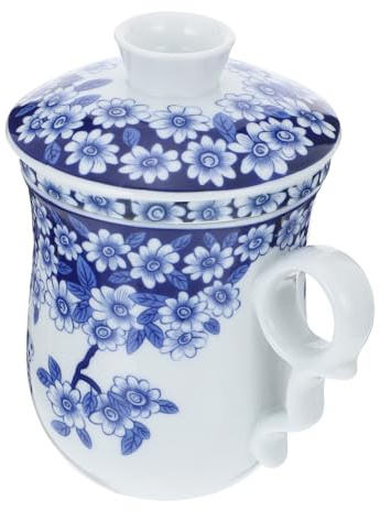 MOTHNUR Tasse à Thé Chinoise Porcelaine Bleue et Blanche Vintage avec Filtre Tasse Céramique pour Usage Quotidien et Pause Thé Après-midi