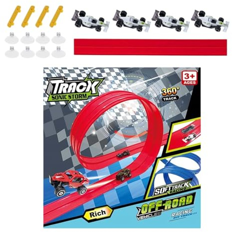 Autorennbahn Rennbahn Für 1 64 Autos Flexible Race Car Track Mit Rampen Rennstrecke Spielzeug Für Kinder Ab 3 4 5 6 Jahre Mädchen Indoor Rennbahn Für Kinderzimmer Geburtstagsgeschenk Spielset