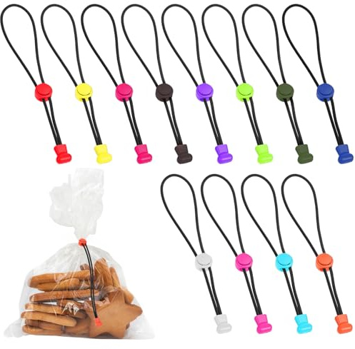 WJIAAA 12 Stück Verschlussclips für Beutel, 12 Farben Verstellbare Tütenclips mit 21cm Länge, Robust & Wiederverwendbar für Gefrierbeutel, Angelruten & Haushalt