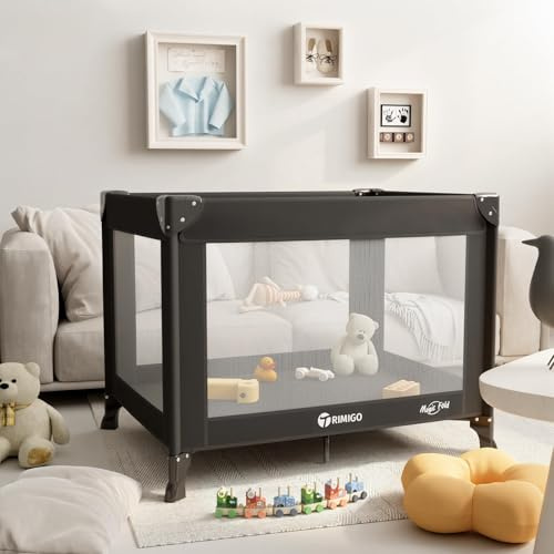 Trimigo Klappbares Baby Reisebett, Mini Laufstall 100×70×70 cm – leichtes Reise-Klappbett, nutzbar als Babybett, Spielbereich, Hundelaufstall, Katzengehege, inklusive Tragetasche(Schwarz)