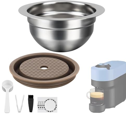 TFZERUI Stainless Steel Reusable Coffee Pods 230ml Refillable Capsules Compatible with Nespr*sso Ve*rtuo PLUS NEXT POP GCA1 and ENV135 Series With 4 Barcode Stickers,Silicone Lid (150ML)