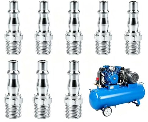 Aiyraa 8pcs Air Line Hose Fitting Connector, Quick Release 1/4 Inch Male Thread, Nickel-Plated Hose Pipe Airline Connector Couplings for Air Guns, Compressors, Automotive
