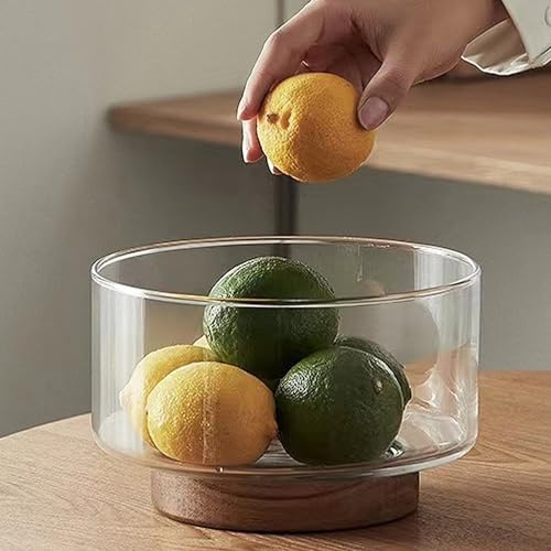 DXIA Ensaladera Para Ensalada Sobre Estructura De Madera,Cuenco De Cristal, Material De Vidrio Sin Plomo, Diseño De Gran Capacidad, Alta Estabilidad, Para Ensaladas, Frutas