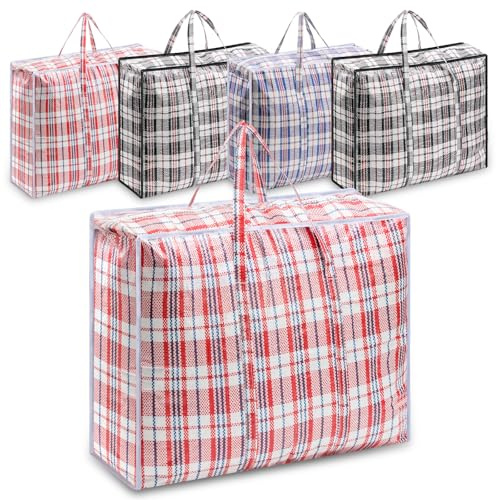 5 Pack XXL Extra Large Strong Laundry Storage Bags With Zip, 80x60x28CM