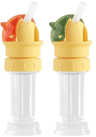 Water Bottle Spout Conversion Cap with Straw, Soft Silicone Straws Makes Drinking on the Go, Adapter for Plastic Bottles, Reusable Liquid Caps Straw Lid, Universal Soda Can Lids Spouts (2Pcs)
