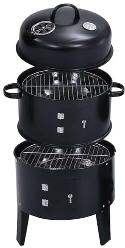 Teenpull Barbacoa de carbón vegetal 3 en 1, de acero, 40 x 80 cm, con termómetro y válvula de ventilación, para jardín, balcón, terraza, camping, barbacoa, cocinar, asar carne y verduras