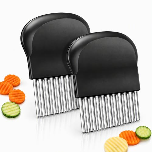 Dawfund 2 Coupe Vagues 14 x 9,5 cm, Couteau Ondulé à Frites en Acier Inoxydable, Coupe Frites Manuel et Pratique pour Légumes, Fruits et Pommes de Terre, Accessoire Cuisine pour Maison et Enfants