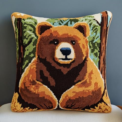 AxiangziK Juego de cojines de gancho de anudado,oso pardo animal 43x43cm funda de almohada,juego de bordado,cojín de gancho para decoración del hogar,sofá