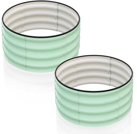 GarveeMore Bac Surélevé en Acier Galvanisé 90x90x30 cm, Vert Olive, Set De 2, Robuste, Bordures Sécurisées, sans Fond, Facile à Installer, Jardiniere Exterieur pour La Culture De Légumes Et De Fleurs