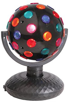 QTX Palla Disco Rotante Multicolore 160 mm, Effetto Luce per Feste e Camerette, Rotazione Orizzontale e Verticale, 5 Colori, Base Freestanding, Interruttore On/Off, 230V