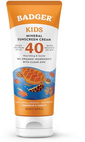 Badger Mineral Sunscreen For Kids | SPF 30 Zinc Sun Cream | Organic & Gluten Free | Protects From UV Rays (87ml)
