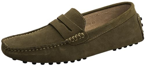 Jamron Män Mocka Läder Penny Loafers Mockasin Tofflor Brun EU39.5