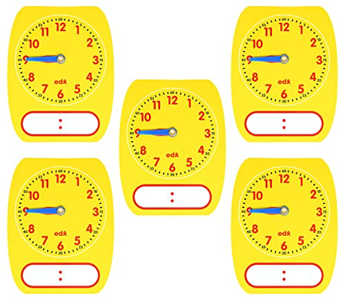 edxeducation Write-On Wipe-Off Clock Dials | Set of 5 | Learn to Tell Time | Analog Clock with Movable Hands | Teaching Resource for Classrooms