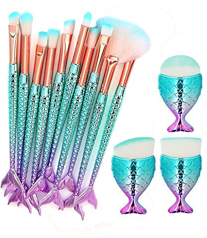 Tenmon Pennelli per Trucco a Sirena，13 pezziset pennelli make up professionali ,Ombretto Eyeliner Blush Brushes Set di Pennelli per Trucco Professionale