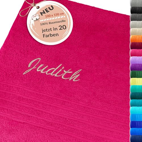 Lashuma London Strandtuch Damen mit Namen, Badehandtuch Rot - Rhabarber, Größe: 100x150