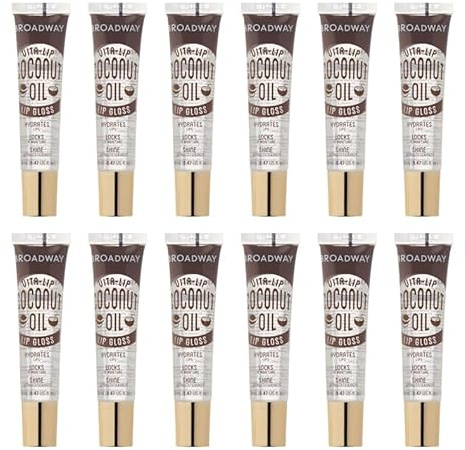 Ruby Kisses Broadway Vita-Lip Clear Lip Gloss (Coconut Oil 12 Pack), Ultra-Hydrating & Soothing Formula with Vitamin Oils, High-Shine Non-Sticky Finish, Healing Glossy Lip Balm Locks in Moisture