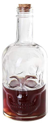 Ebros Gift Large 30 Ounces Skeleton Skull Face Glass Beer Whisky Vodka Scotch Liquor Corked Decanter Bottle Ossuary Macabre Halloween Decorative Collector Alcohol Drink Holder Party Hosting Serveware