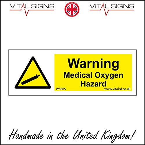 WS865 Warning Sign Warning Medical Oxygen Hazard 150mm x 50mm Magnetic - Vehicle Grade