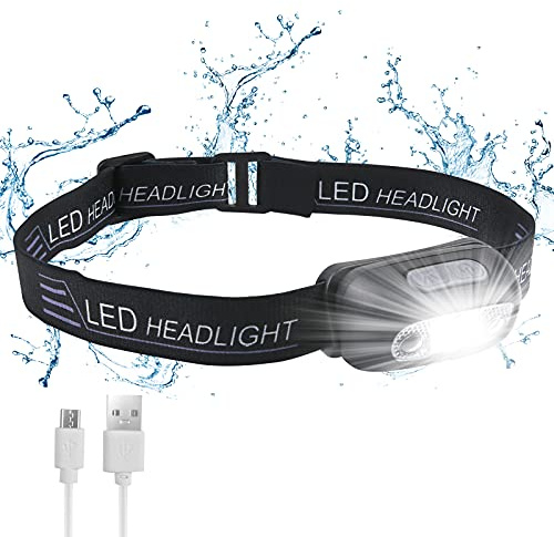 flintronic LED Head Torch, USB Headlamp Rechargeable LED Head Torch, IPX6 Waterproof Headlight Flashlight, Ultra-Light Super Bright 160 Lumen Head Lamp s with Motion Sensor and Red Light Modes | 200lumen IPX6 Waterproof 4Mode, Motion Sensor, Adjustable Head Torch for Adults and Children for Camping, Running