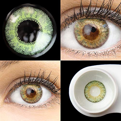 GLAMLENS Flora Gemstone Green + Behälter | Sehr stark deckende natürliche grüne Kontaktlinsen farbig | farbige Monatslinsen aus Silikon Hydrogel | 1 Paar (2 Stück) | DIA 14,50 | Ohne Stärke