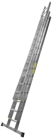 Trade Master Pro® 3 Section Extension Ladder | Auto Locking Clips | Aluminium | Anti Slip Stabiliser bar | Massive 150kg Weight Rating | EN131 Pro Certified | Size: 9.00m